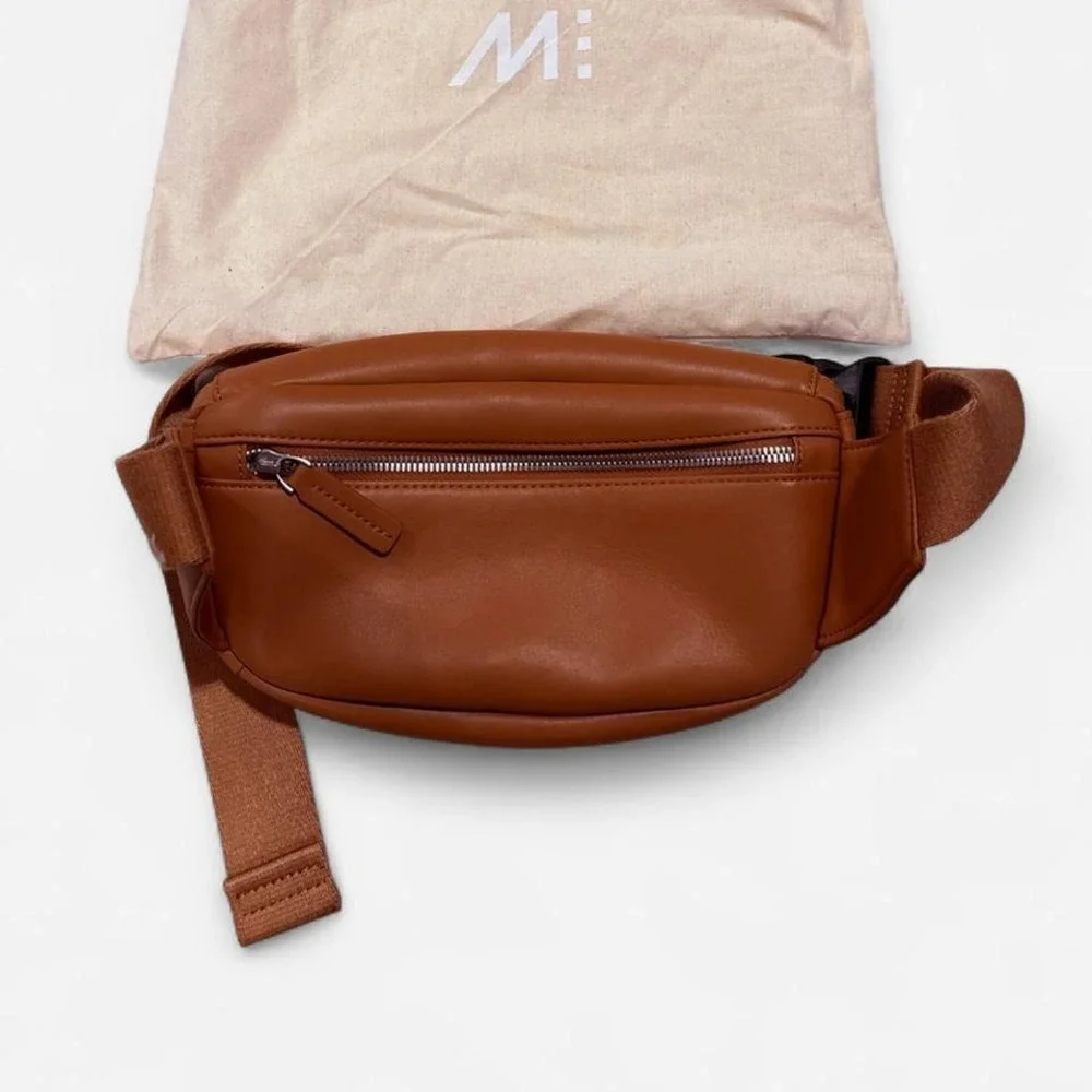 Monse Brown Leather Fanny Pack Belt Bag Adjustable Strap Zipper Closure‎